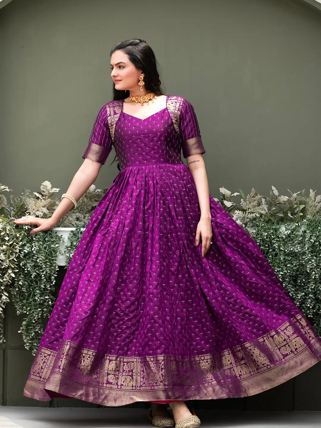 Tasarika Printed Silk Gown Maxi Ethnic Dresses