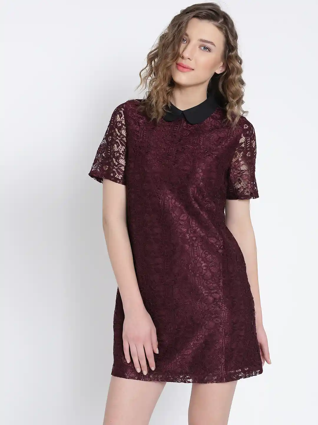 Buy FOREVER 21 Women Burgundy Lace Shift Dress Dresses for Women