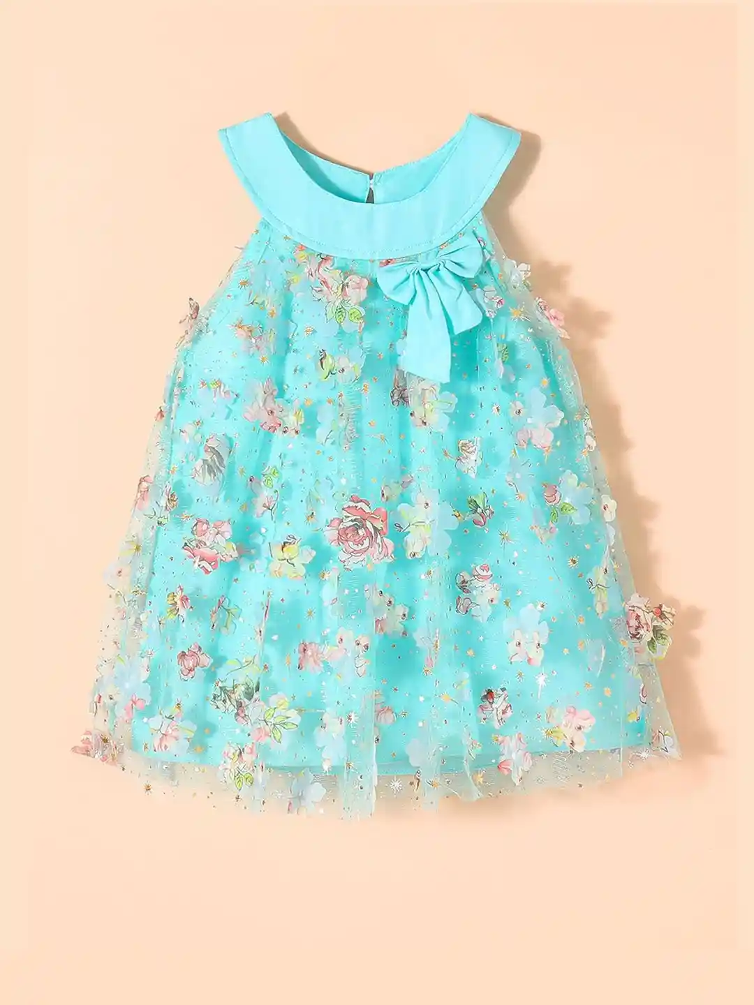 Buy Hopscotch Girls Floral Printed Round Neck Applique A-Line