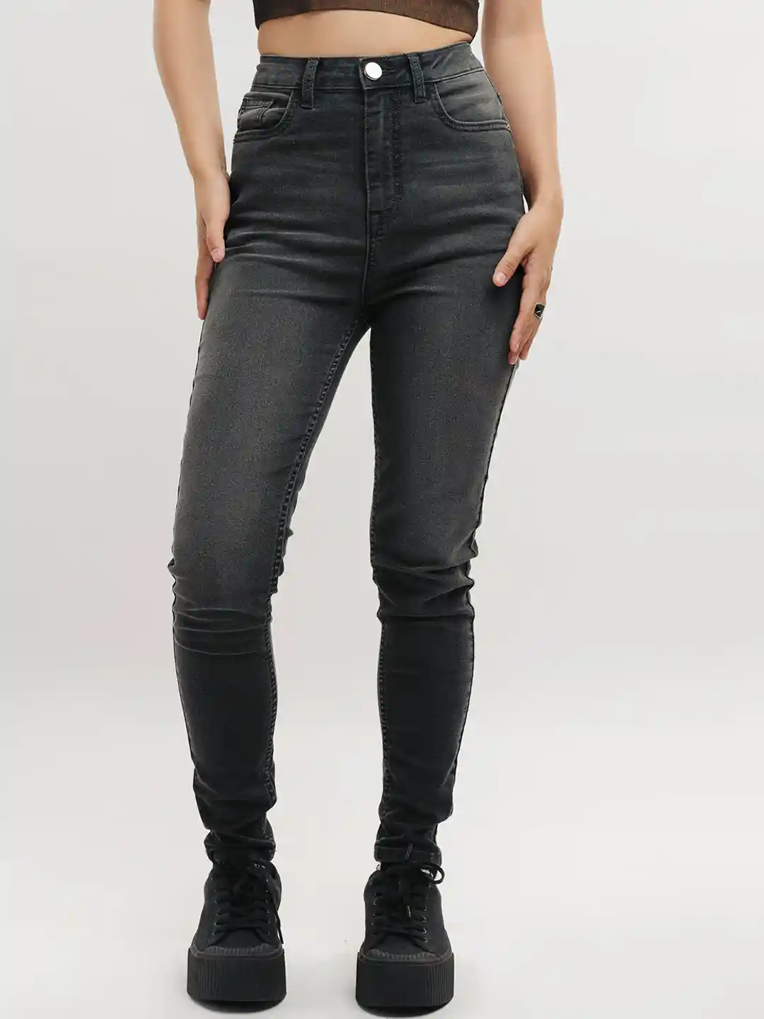 Freakins Two Tone Jeans Black And White FREAKINS Women Skinny Fit