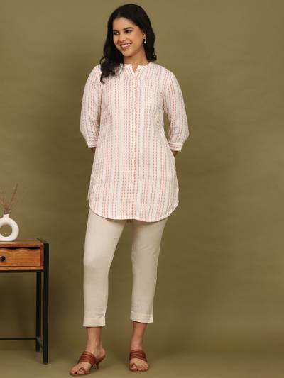 W White Cotton Striped Tunic