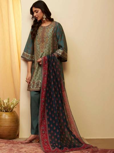 Women Cotton Anarkali Printed Kurta Churidar Suit Set
