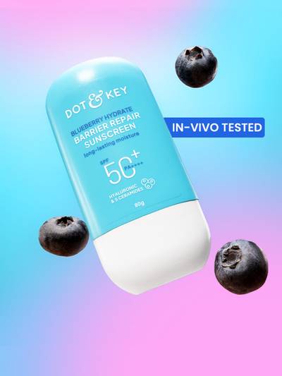 Blueberry Hydrate Barrier Repair Sunscreen In-Vivo Tested SPF 50+ PA++++ | With Ceramides & Hyaluronic, Hydrates & Protects Skin | Repairs Damaged Skin, Lightweight, Non-Sticky, Non-Greasy | 80g