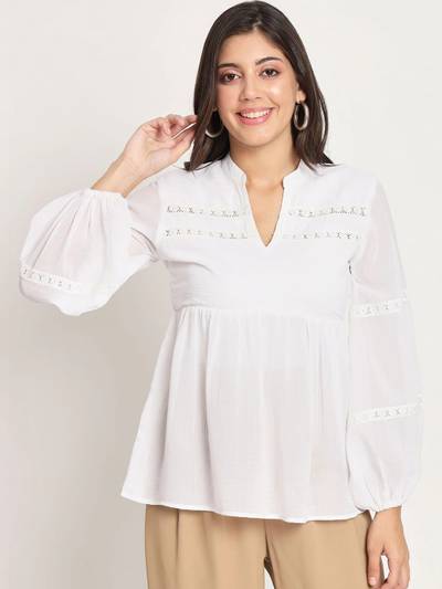 CHARMGAL Bishop Sleeves Georgette Peplum Top