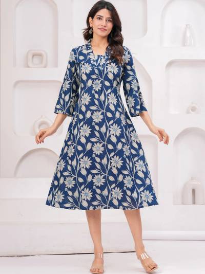 Mona Prints Floral Print A-Line Midi Dress