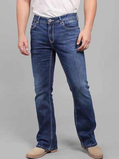 Rookies Men Bootcut Mid-Rise Low Distress Stretchable Jeans
