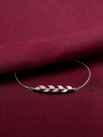 GIVA 925 Silver Plated Zircon Ferns Bracelet
