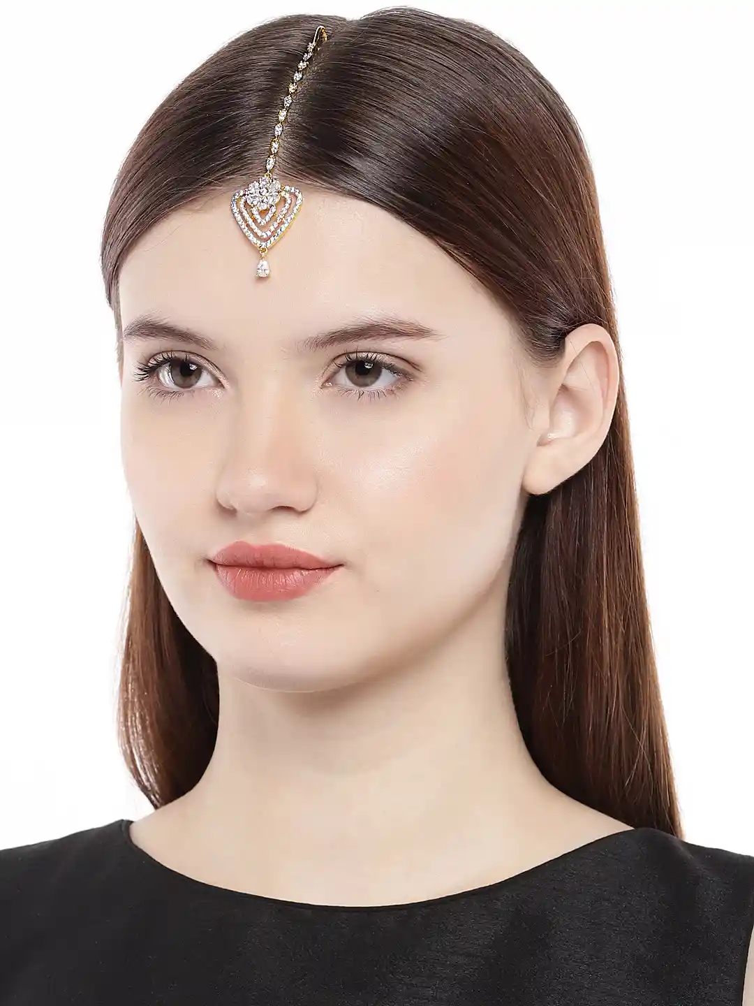 Buy AccessHer Gold-Plated White American Diamond Studded Maang