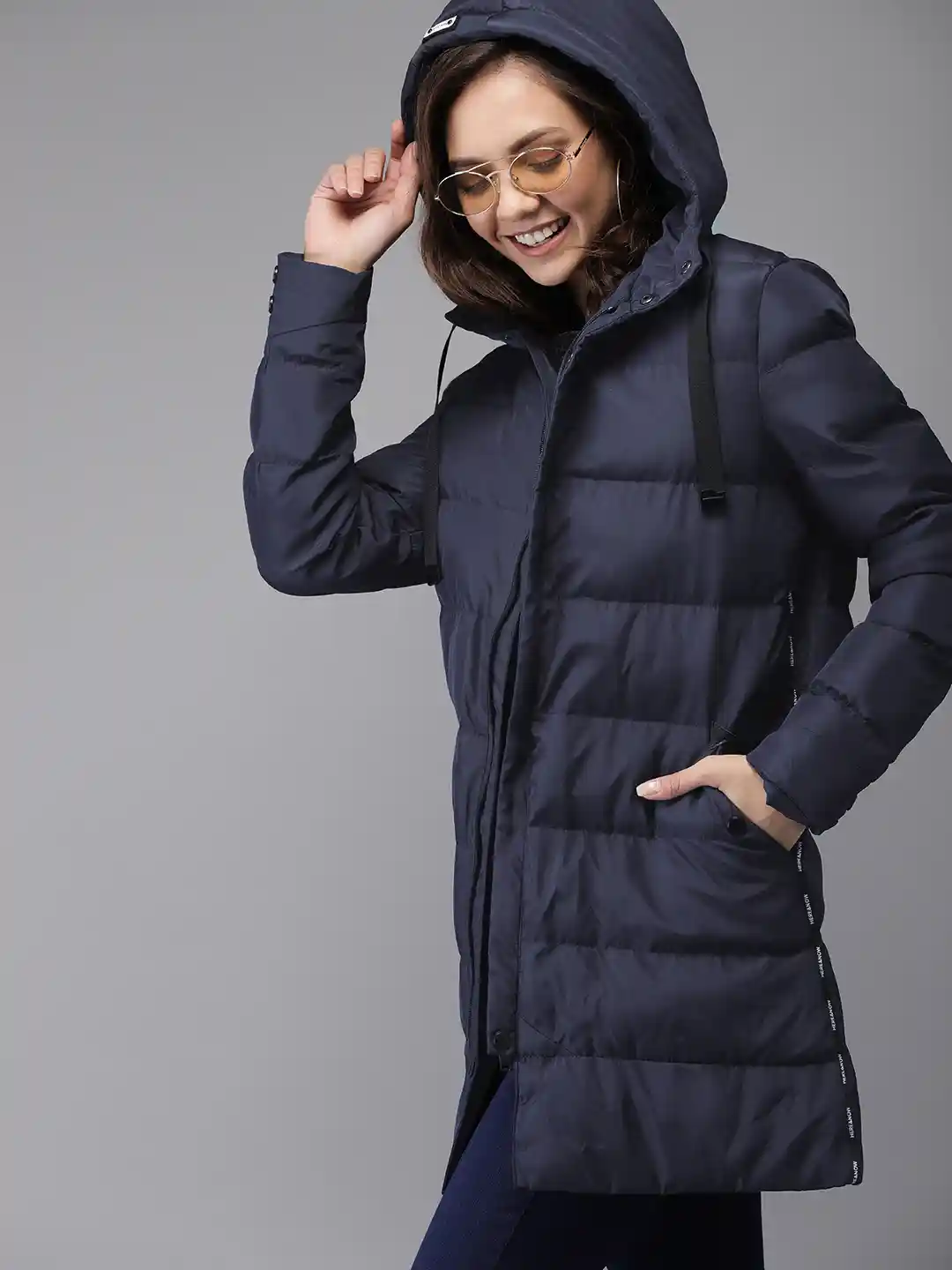 Long Puffer Women's Navy Puffer Coat HERE&NOW Women Navy Blue