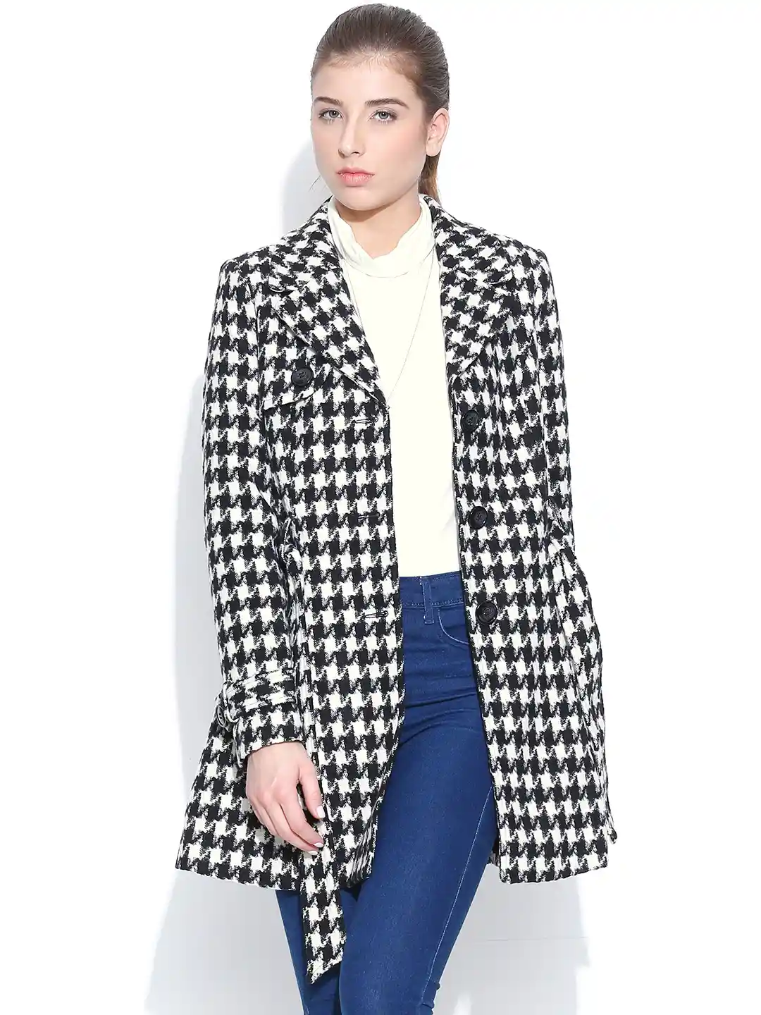 Women's Houndstooth Mens Overcoat Pea Coats Houndstooth