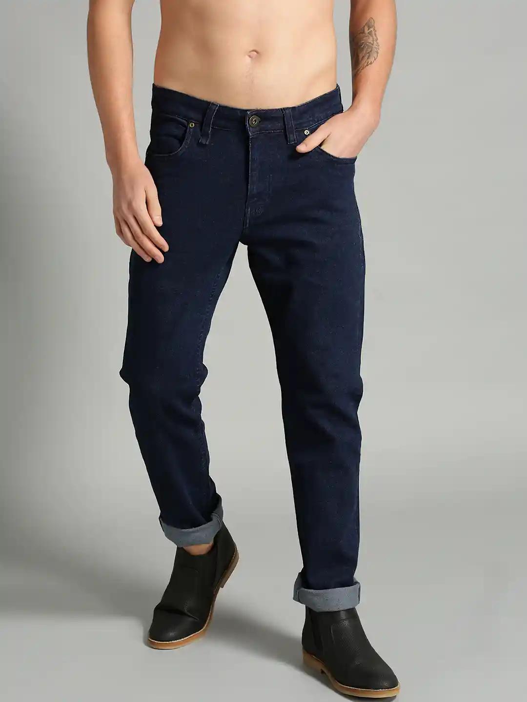 Buy Roadster Men Navy Blue Slim Fit Mid-Rise Clean Look