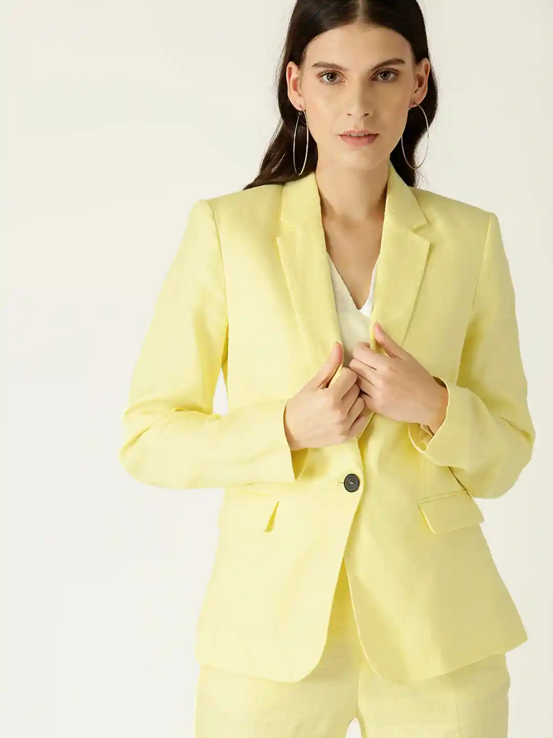 Buy MANGO Women Yellow Solid Single-Breasted Linen Casual Blazer