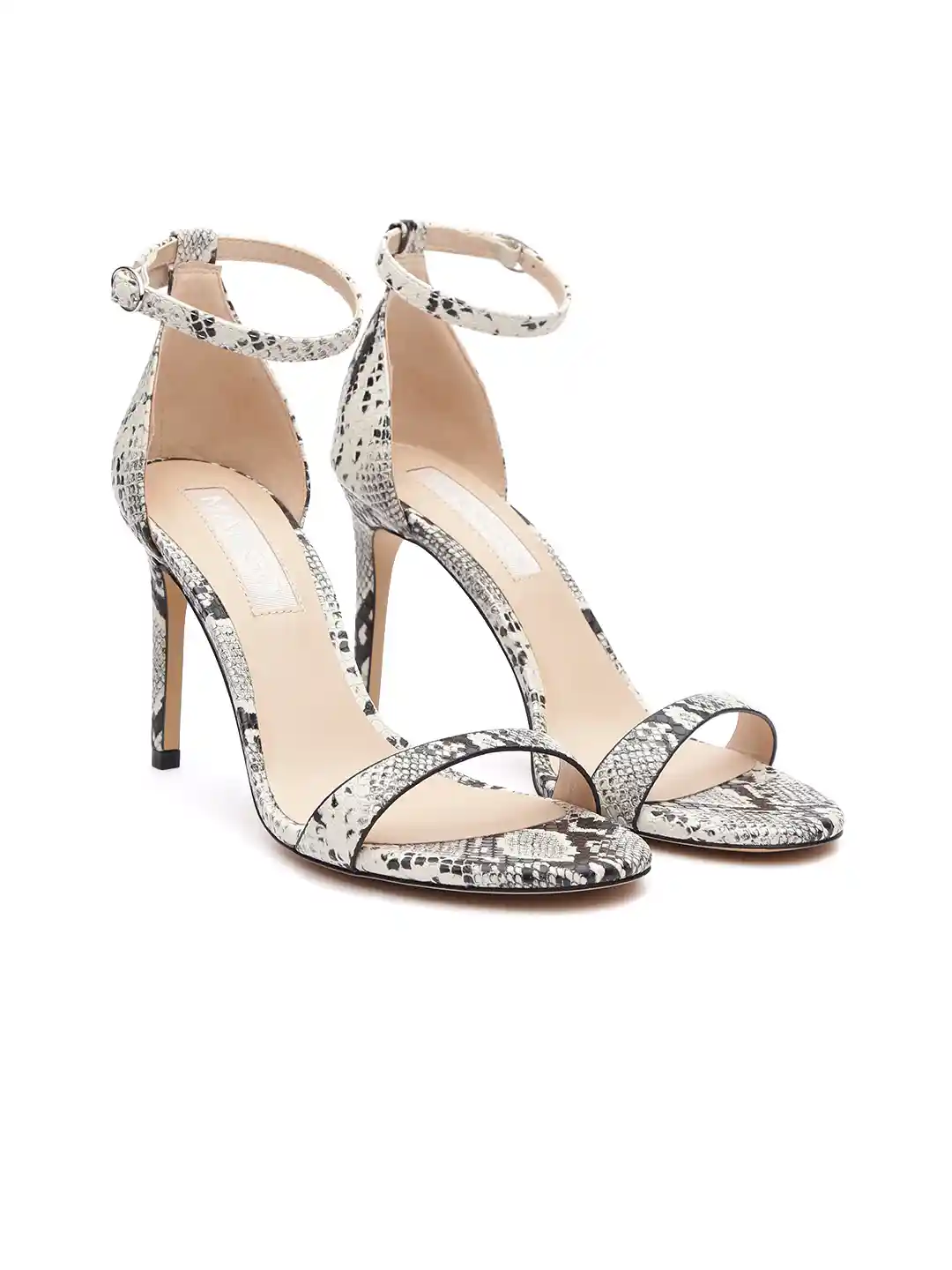 Buy MANGO Women Black Off-White Snakeskin Textured Stilettos