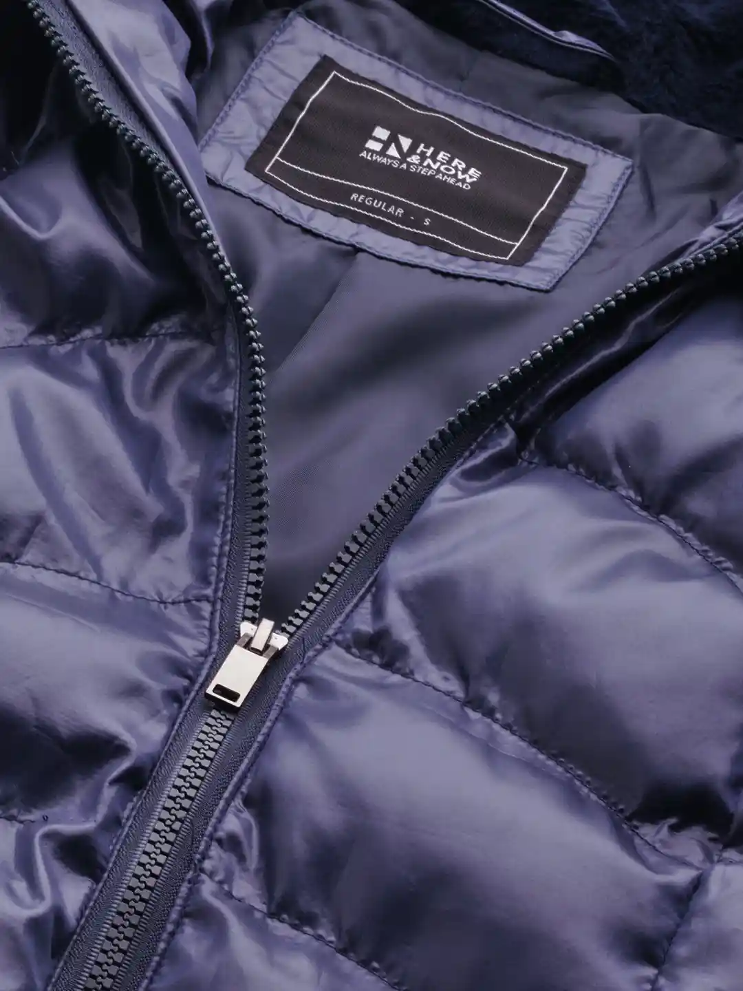 Buy HERE&NOW Women Navy Blue Solid Puffer Jacket Jackets for