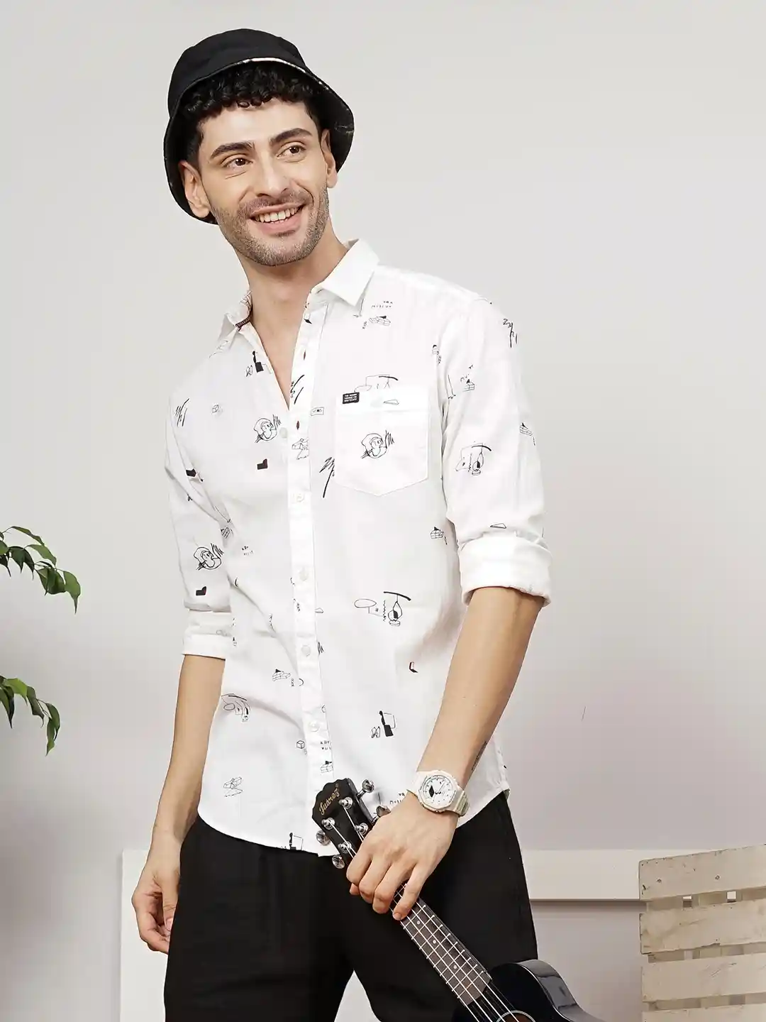 Buy The Indian Garage Co Men White Slim Fit Printed Casual Shirt