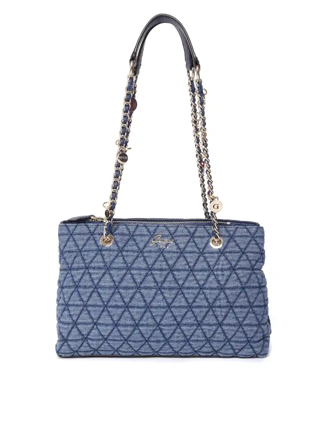 Buy GUESS Navy Blue Washed Quilted Denim Shoulder Bag Handbags