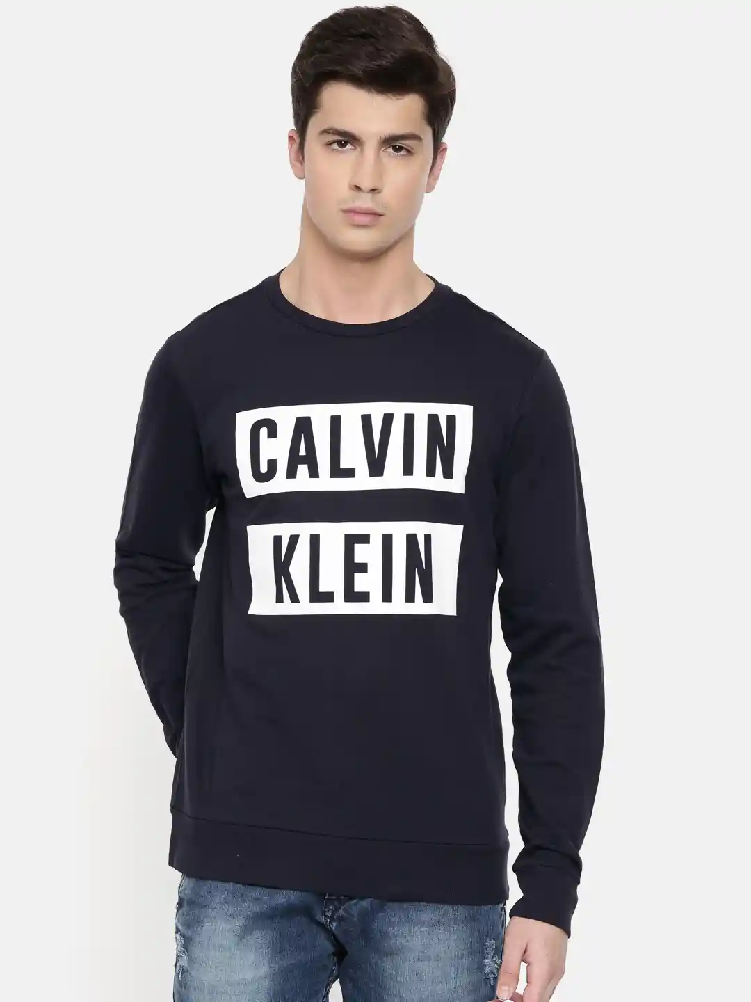 Buy Calvin Klein Jeans Men Navy Blue White Printed Sweatshirt