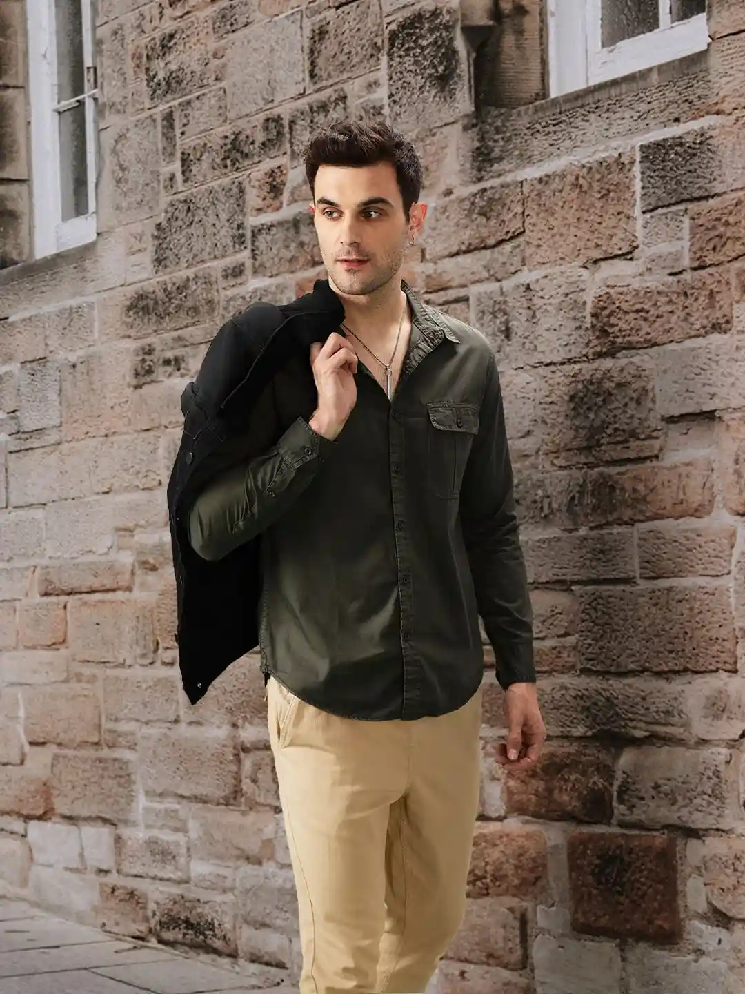 Buy Roadster Men Olive Green Casual Shirt Shirts for Men