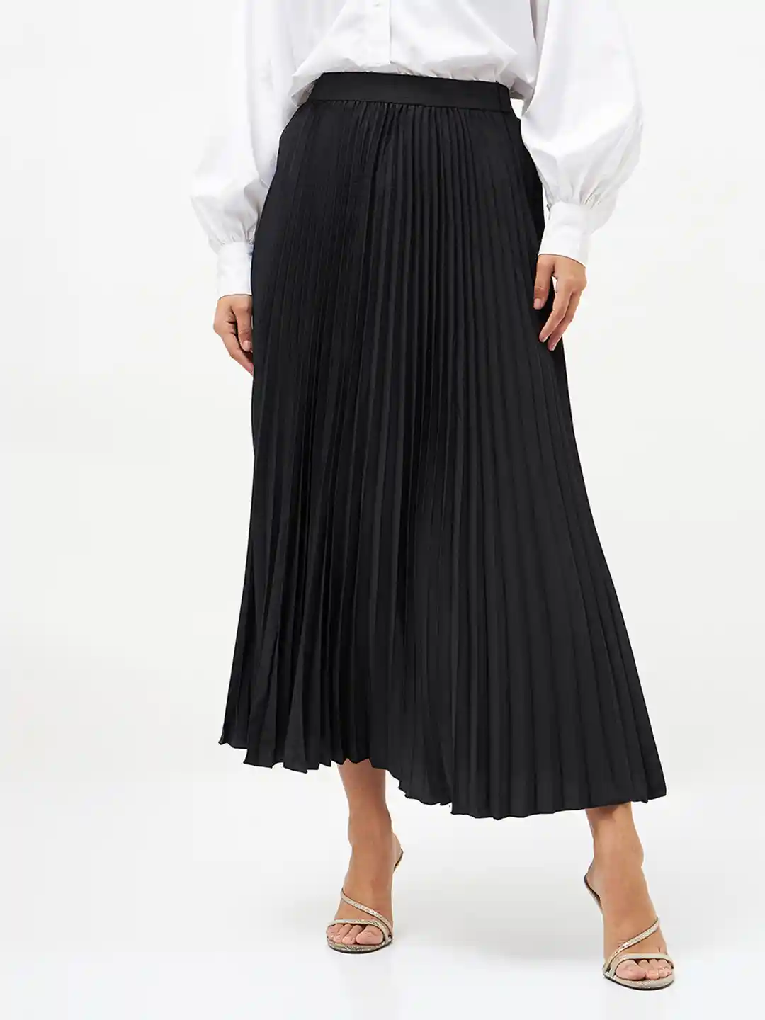 Buy SASSAFRAS Black Accordion Pleated Maxi Flared Skirt - Skirts