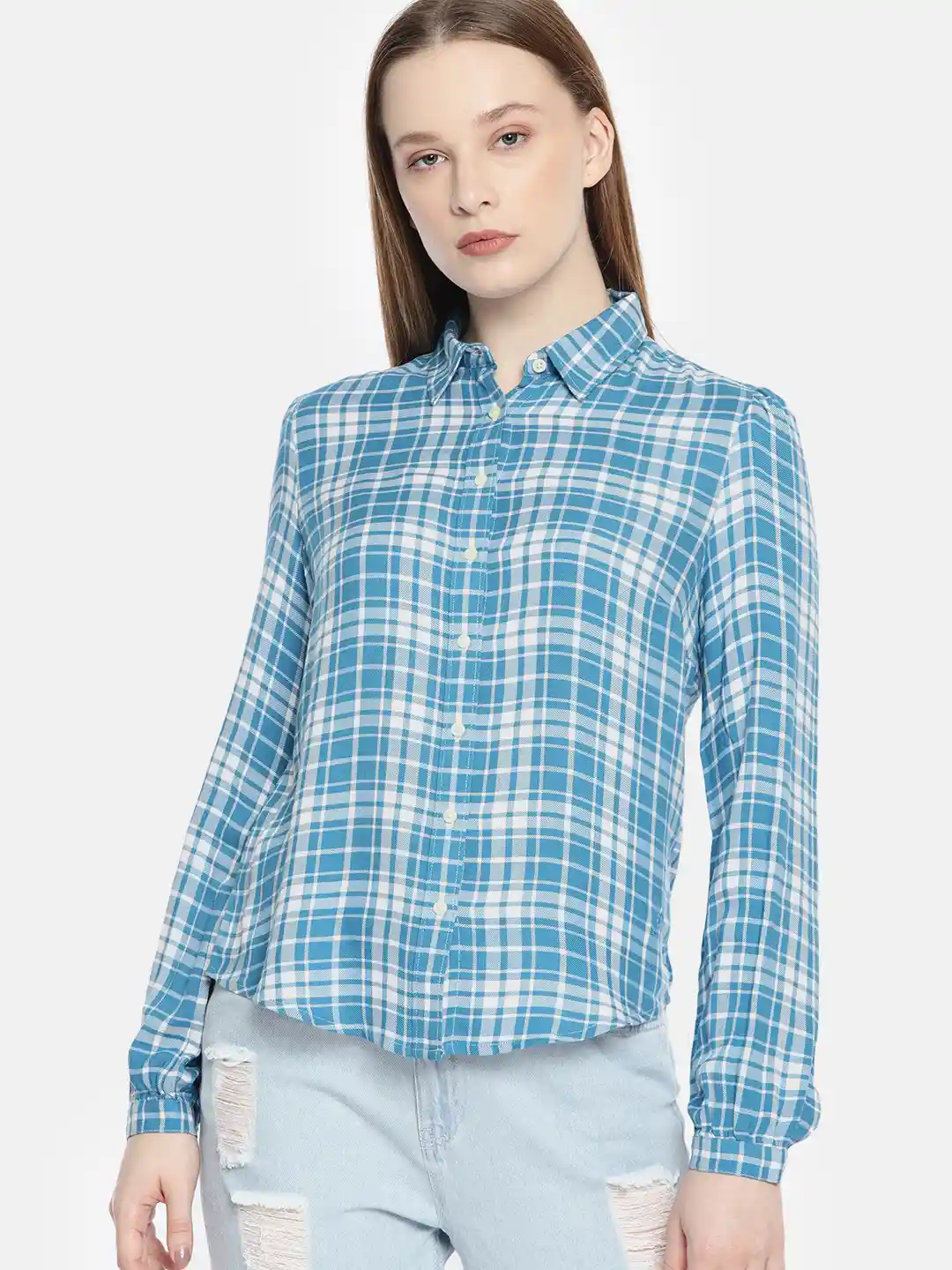 Buy Denizen From Levis Women Blue White Regular Fit Checked