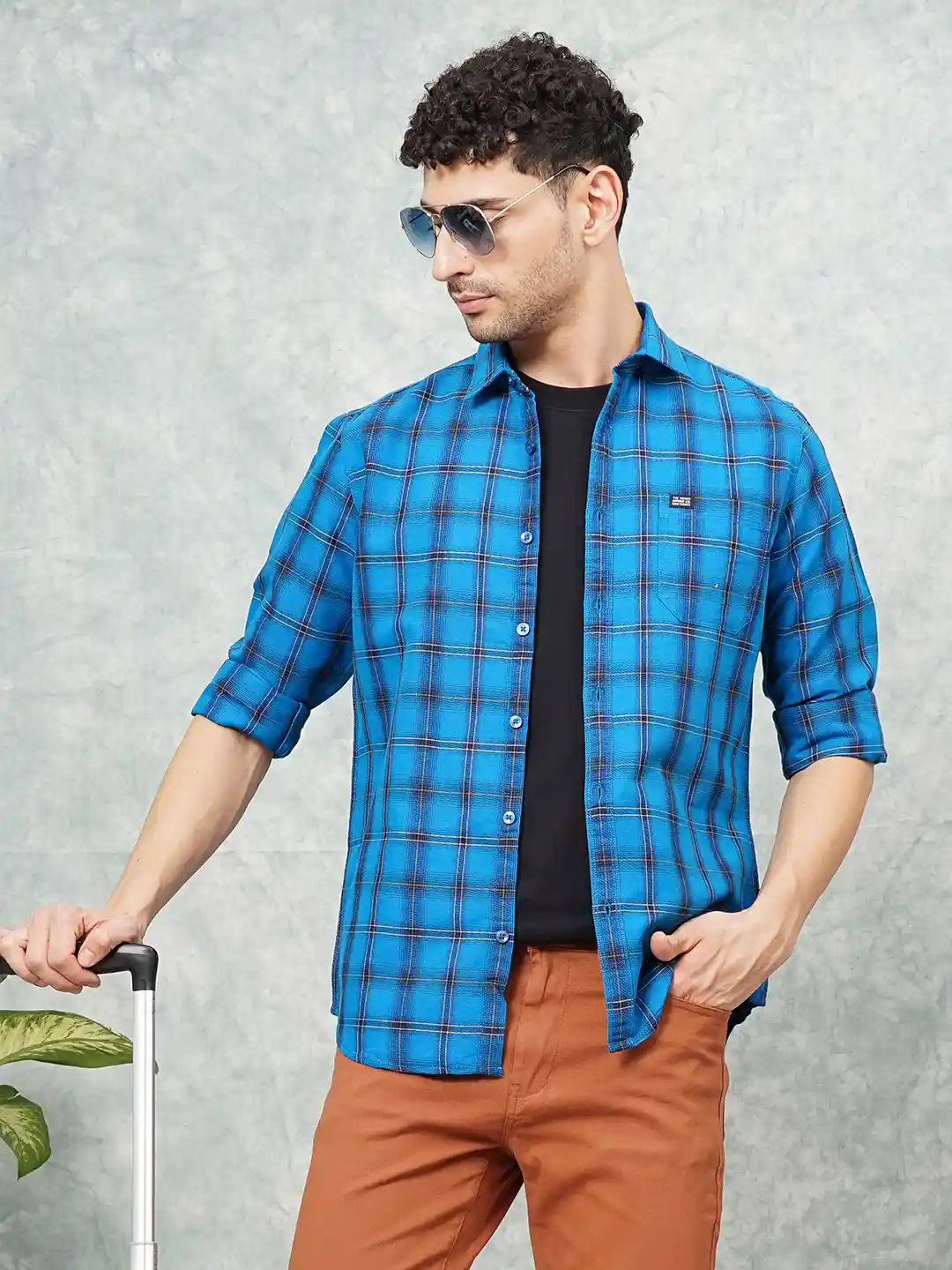 Buy The Indian Garage Co Men Blue Slim Fit Checked Casual Shirt
