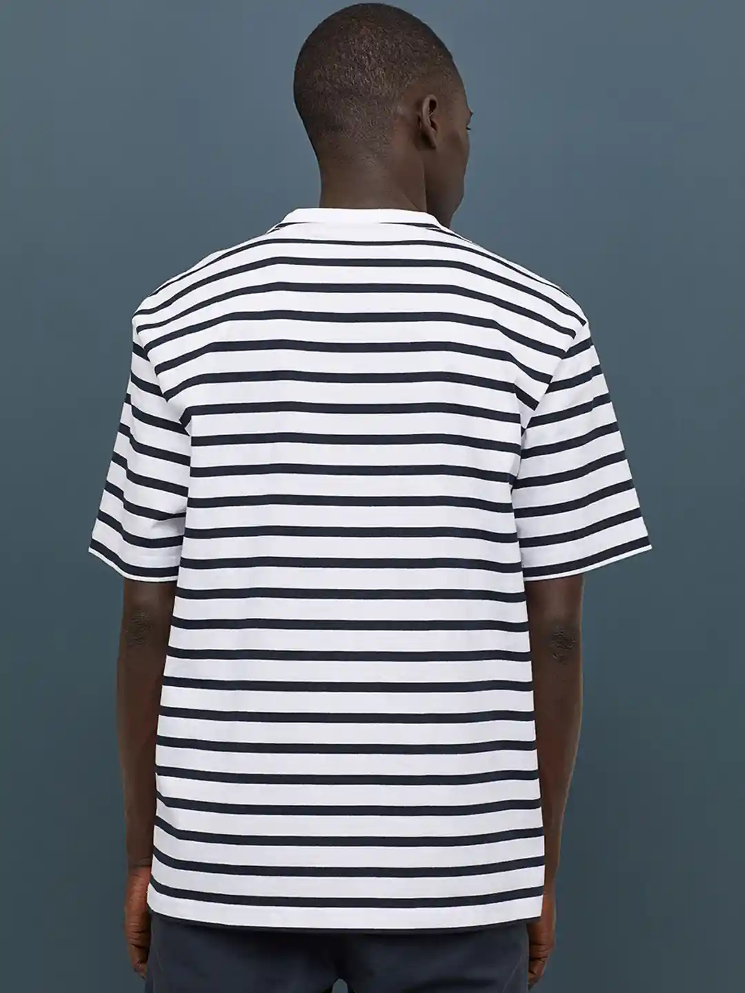 Buy H&M Men Blue White Striped Sustainable T-shirt Loose Fit