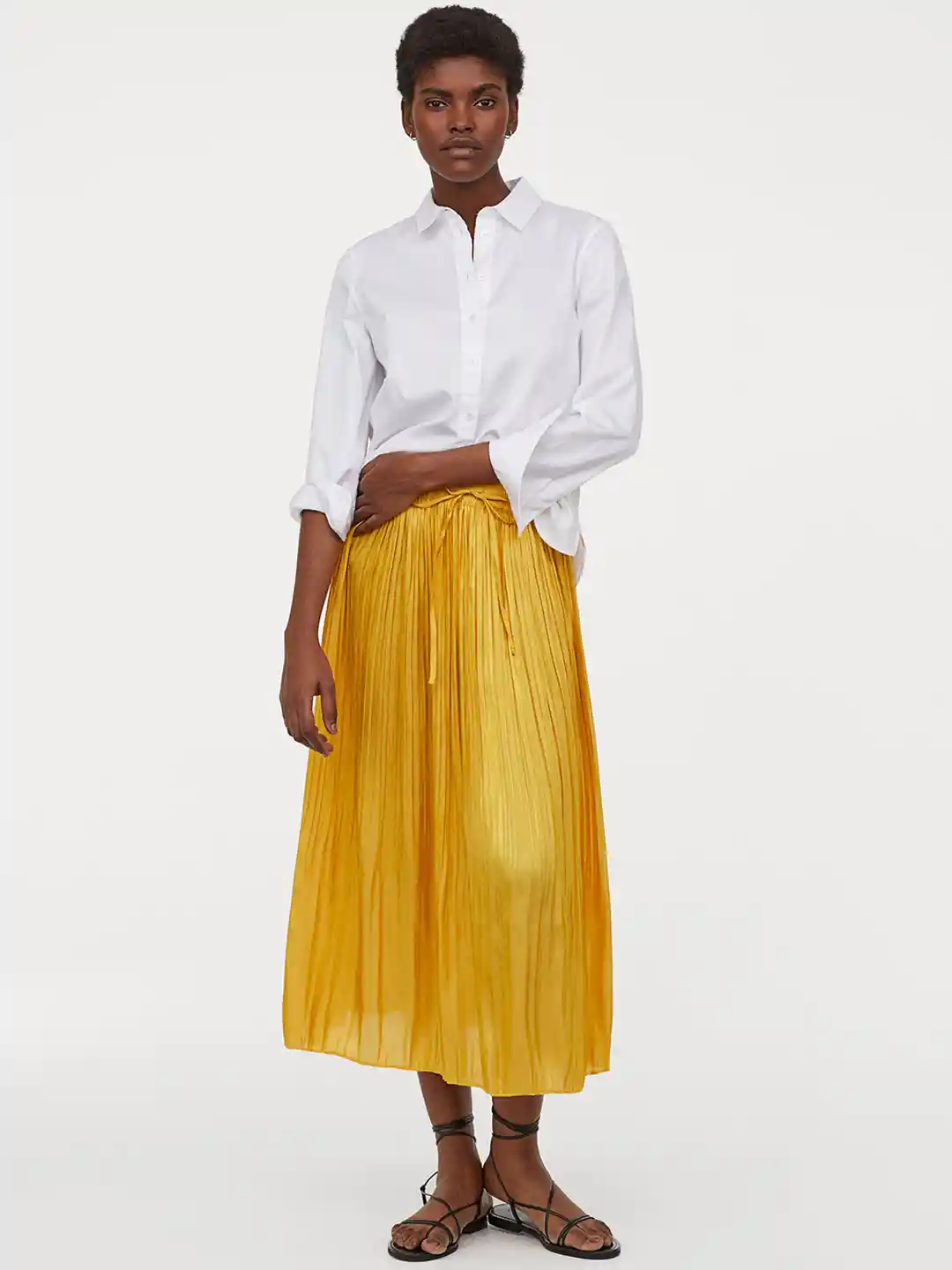 Buy H&M Women Yellow Solid Pleated Skirt Skirts for Women