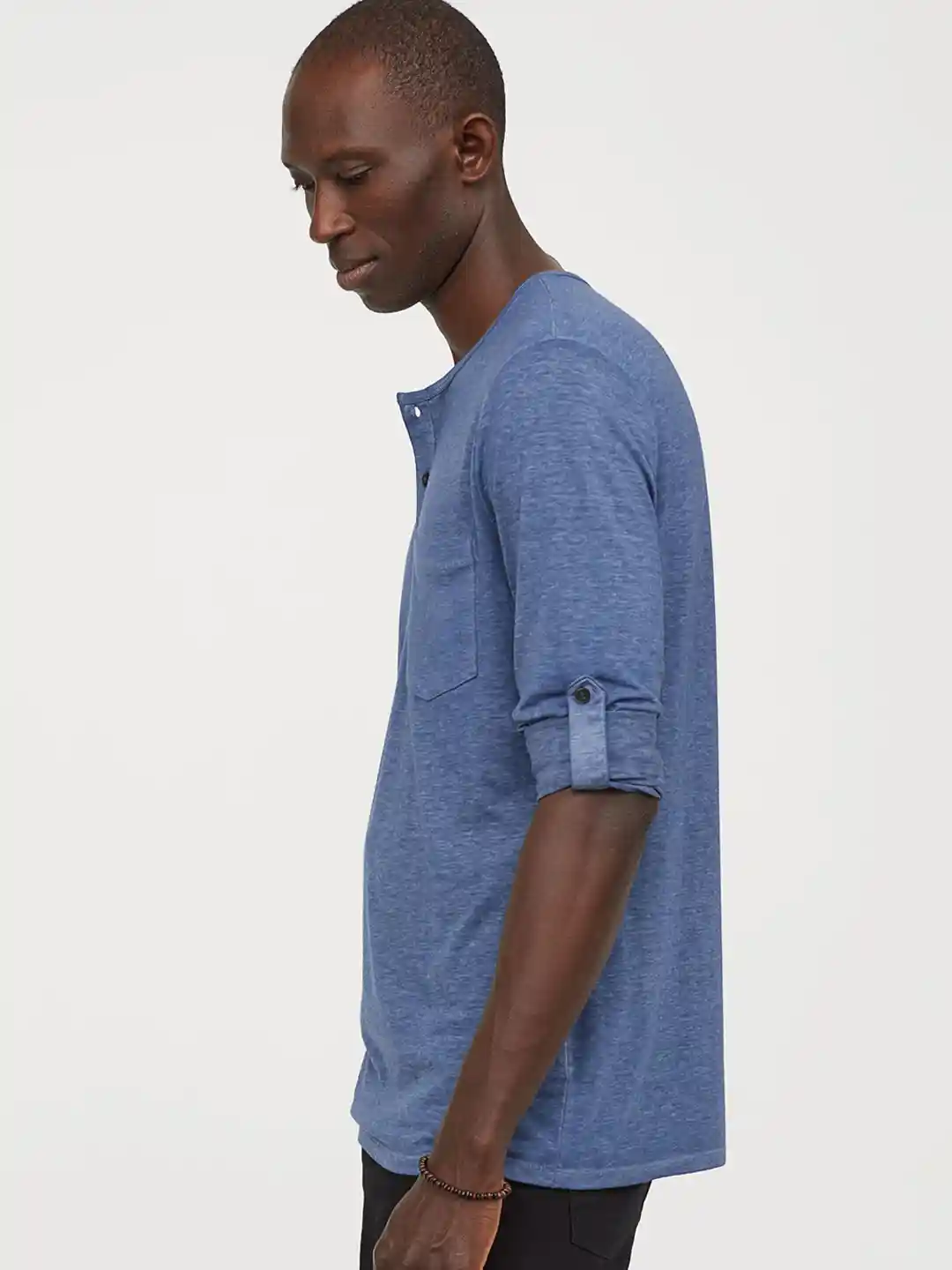 Buy H&M Men Blue Solid Slub Jersey Henley Shirt Tshirts for Men