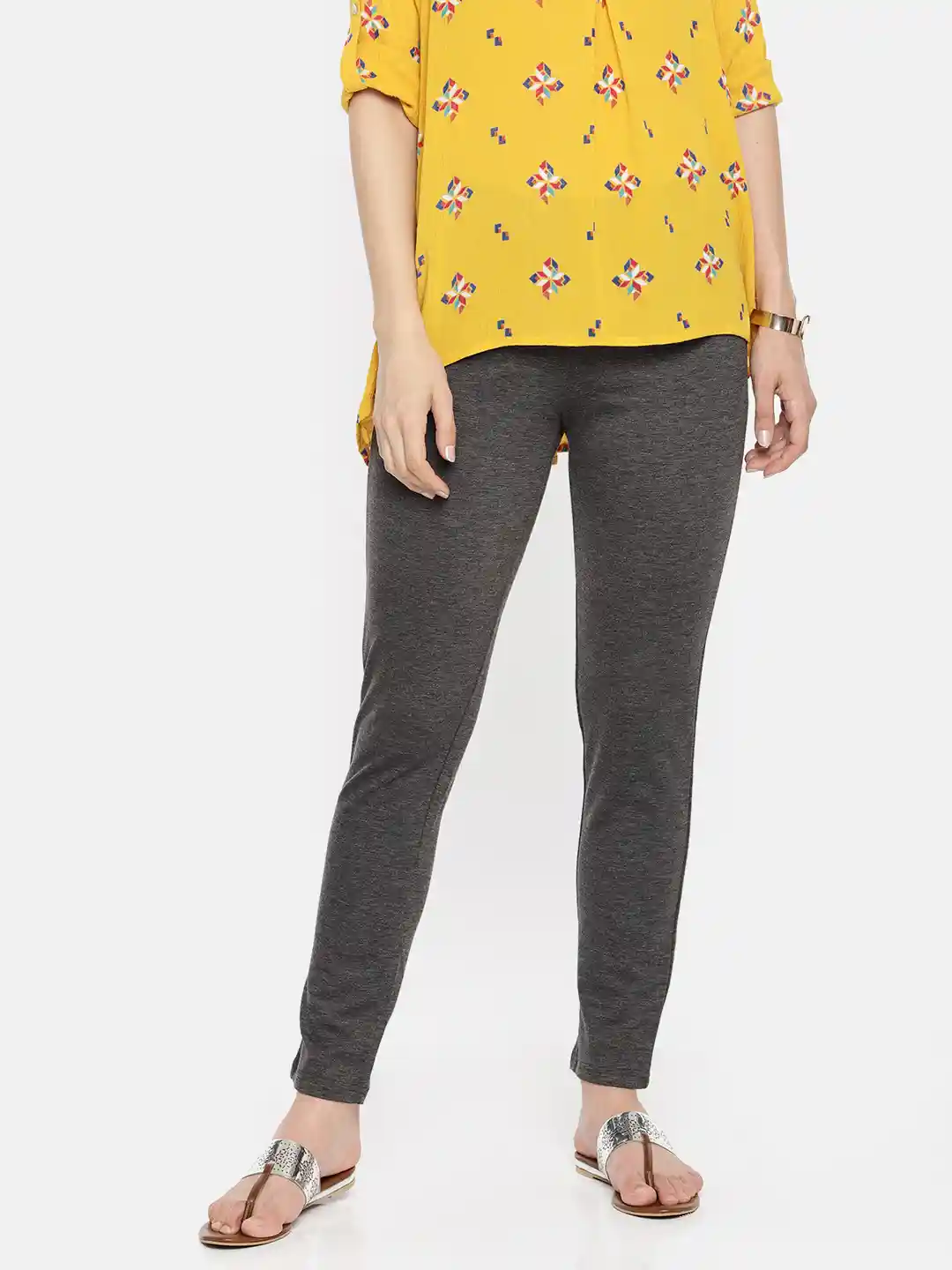 Buy Global Desi Women Charcoal Grey Solid Treggings Jeggings for