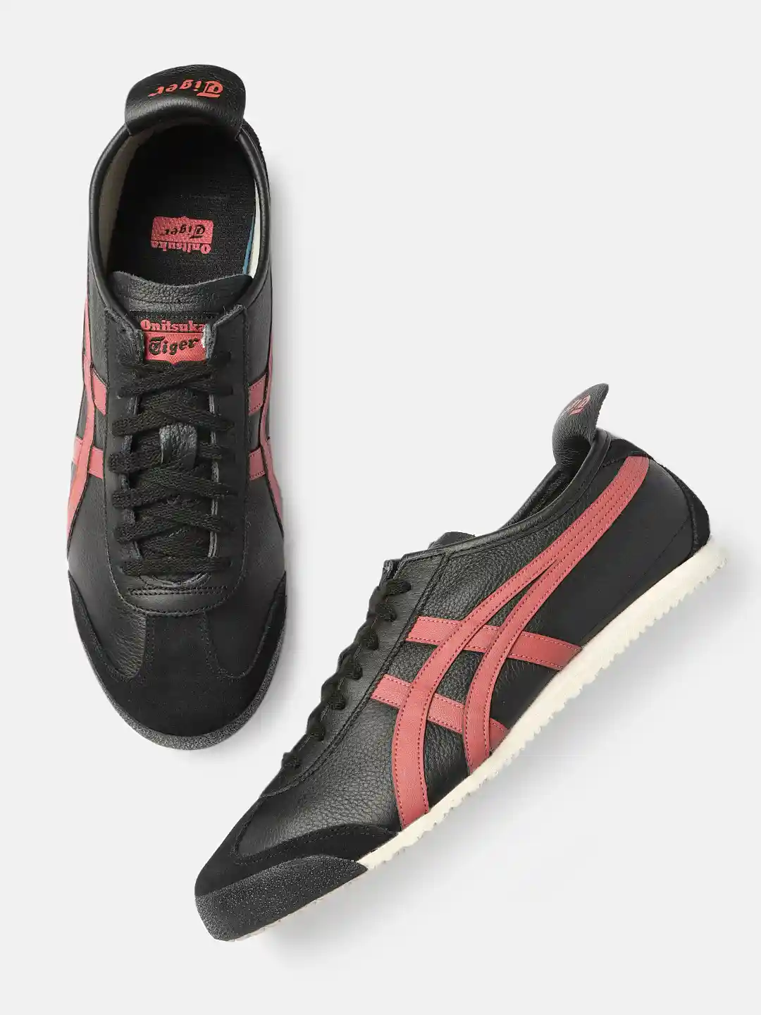 Buy Onitsuka Tiger Unisex Black Red Leather Sneakers Mexico 66