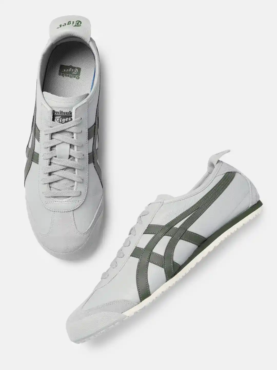 Buy Onitsuka Tiger Unisex Grey Olive Green Leather Sneakers Mexico