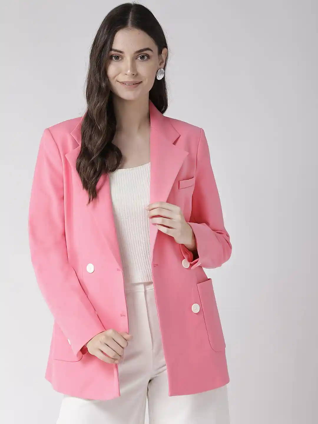 Womens Blazer Button Double Breasted Blazer Express Elegant White