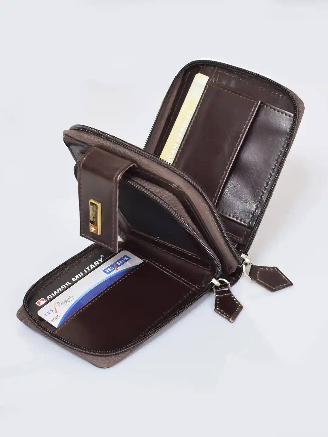 Buy SWISS MILITARY Men Brown Solid Zip Around Wallet Wallets for