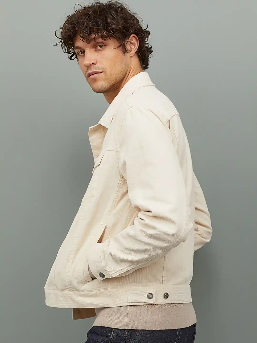 Buy H&M Men Off-White Solid Corduroy Jacket Jackets for Men