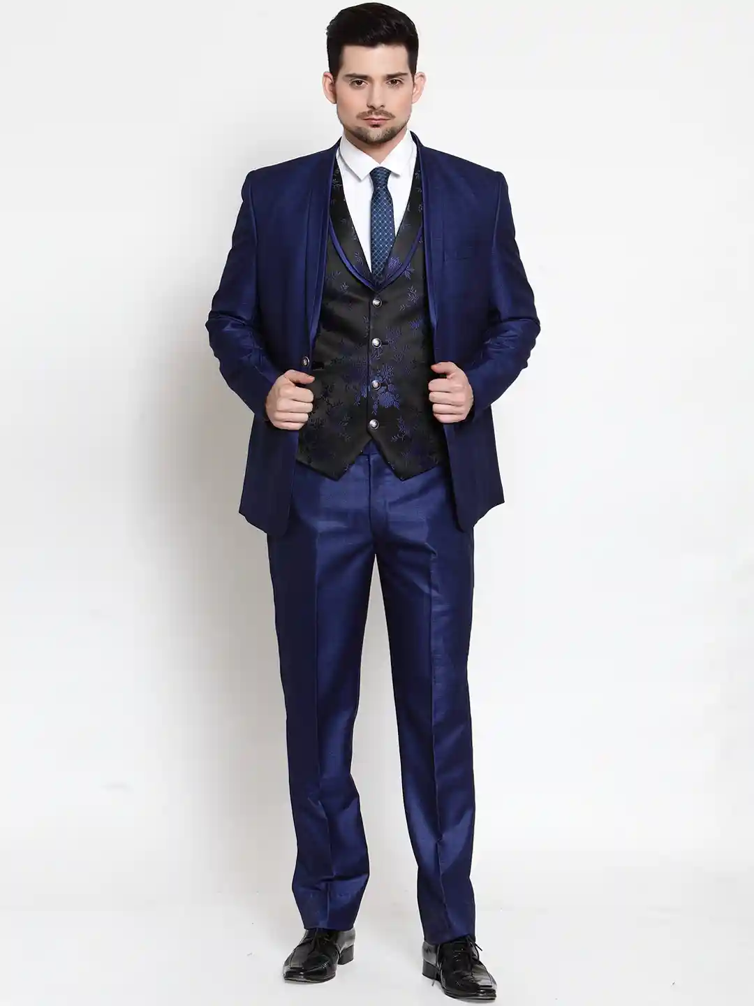Buy LUXURAZI Men Blue Black Solid Slim-Fit Tuxedo Three-Piece