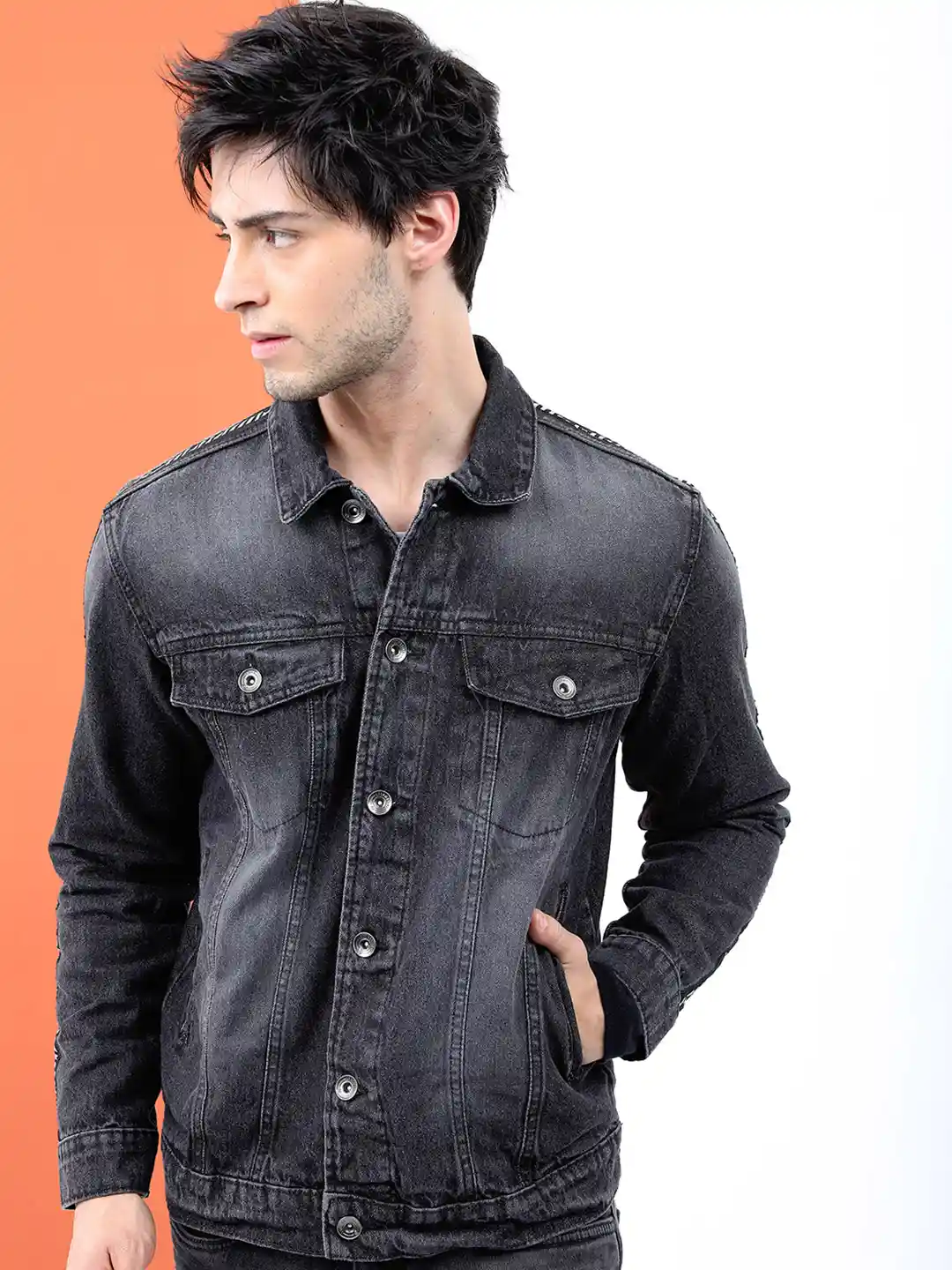 Trucker Jacket With Black Jean Jacket Patches Buy LOCOMOTIVE Men