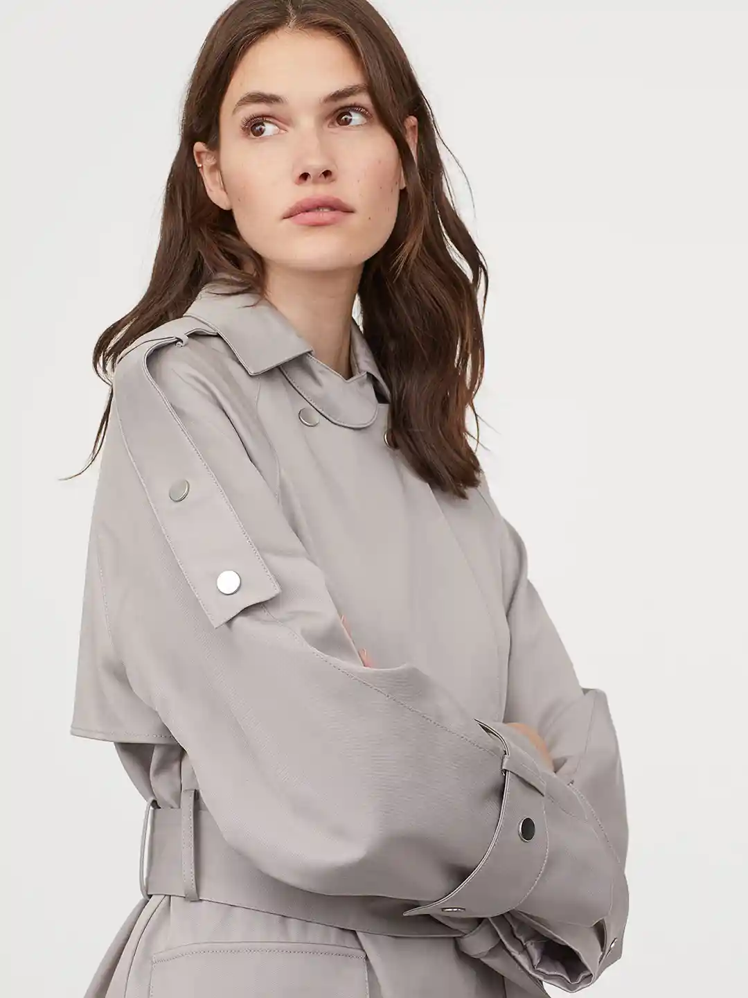 Lyocell Trench Coat H&M Women Grey Oversized Lyocell Trenchcoat