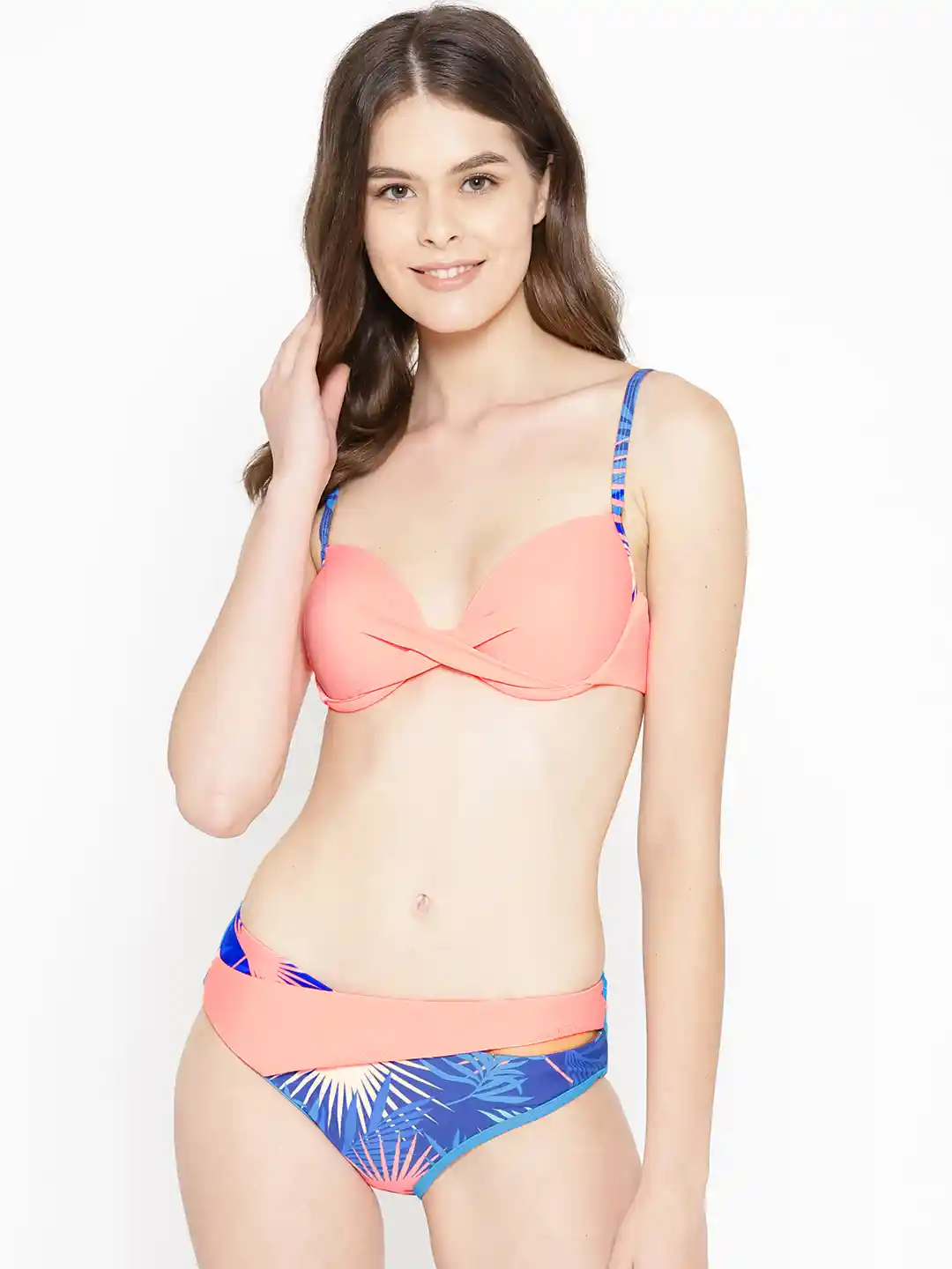 Buy VOXATI Women Neon Pink Blue Solid Swim Bikini Set bik689