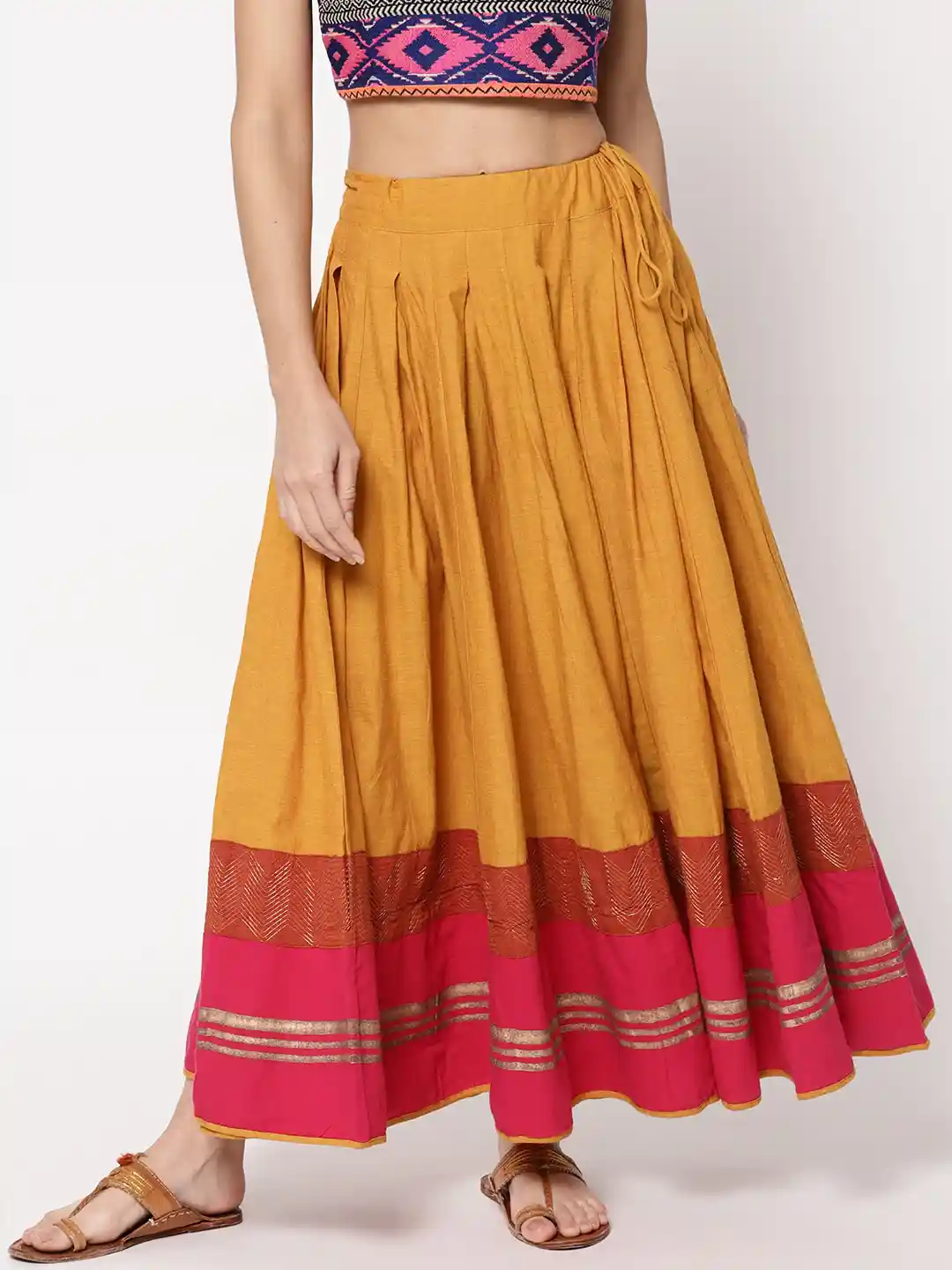 Buy Fabindia Women Mustard Yellow Solid Pure Cotton Maxi Flared