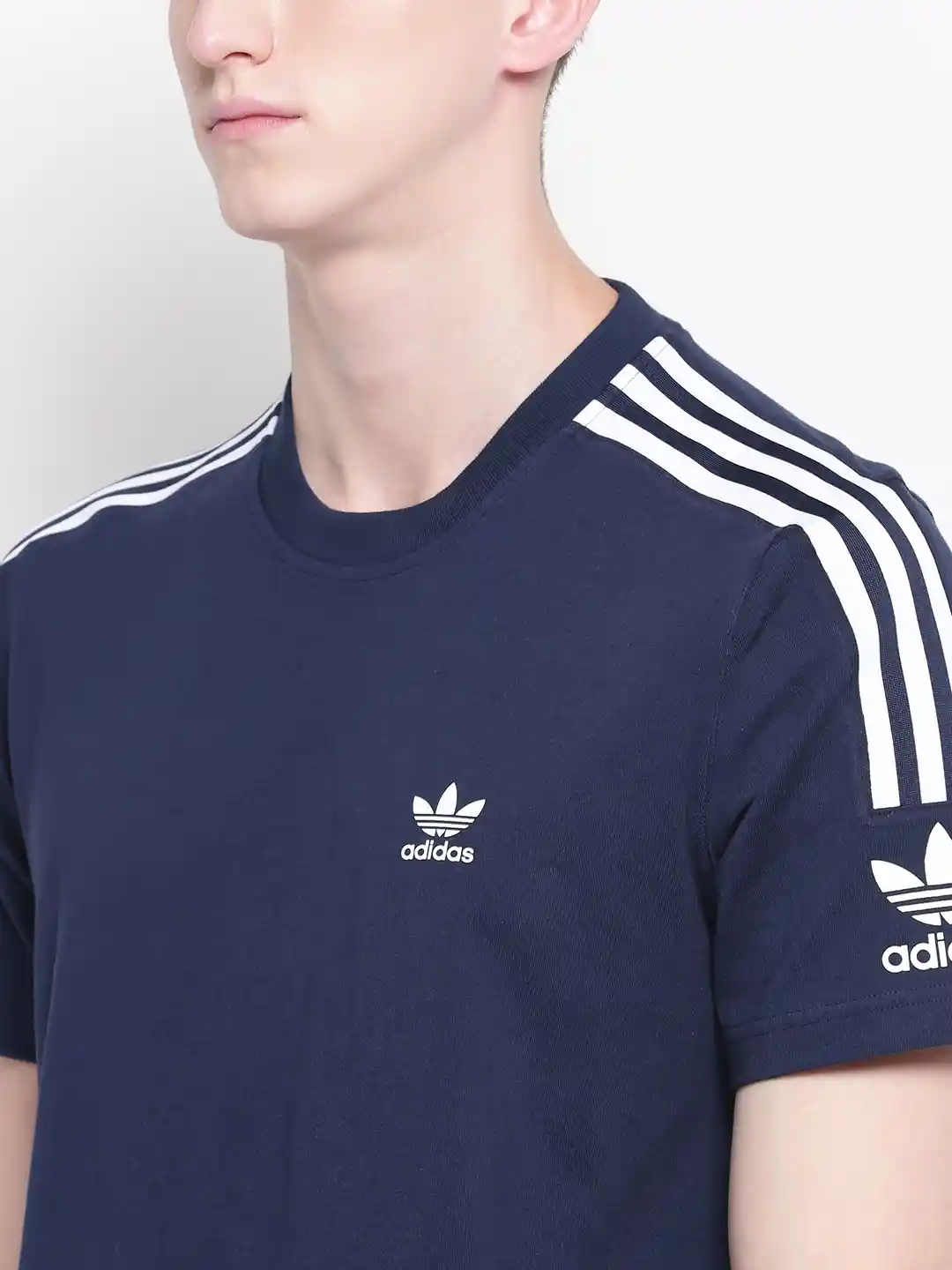Buy ADIDAS Originals Men Navy Blue Lock Up Solid Round Neck Pure