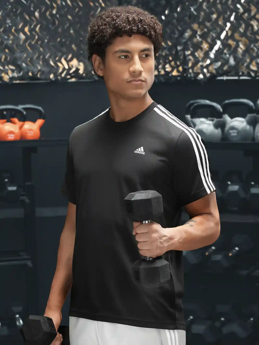 Buy ADIDAS Men White Classic 3-Stripes Solid Round Neck T-shirt