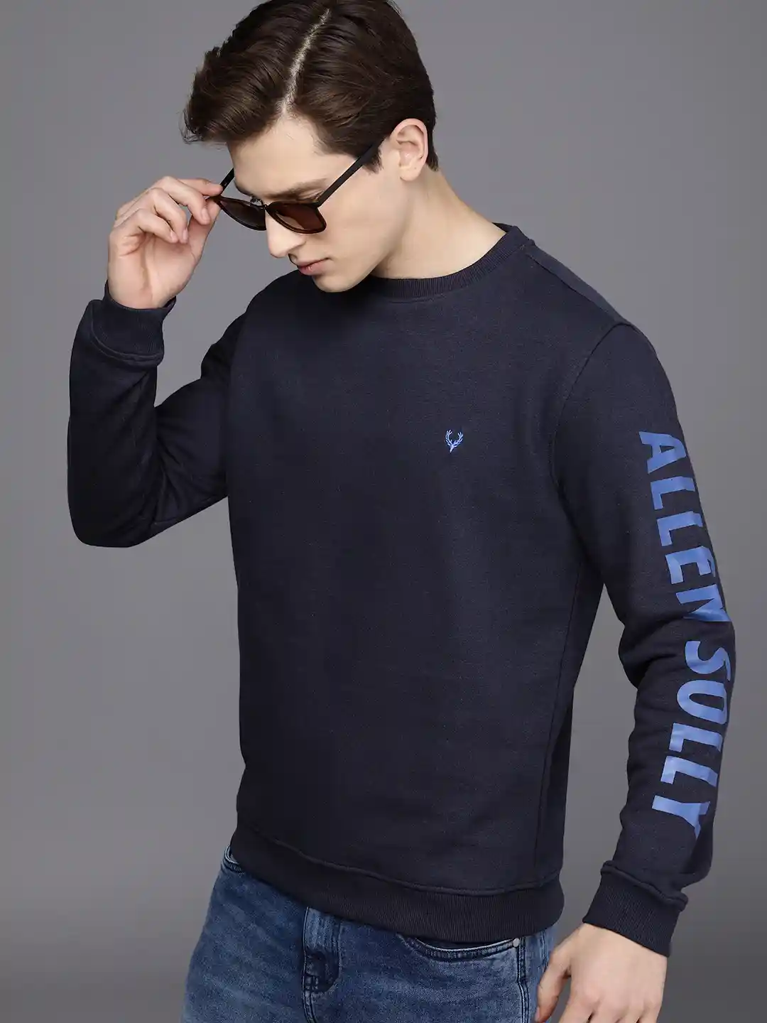 Buy Allen Solly Sport Men Navy Blue Solid Sweatshirt Sweatshirts