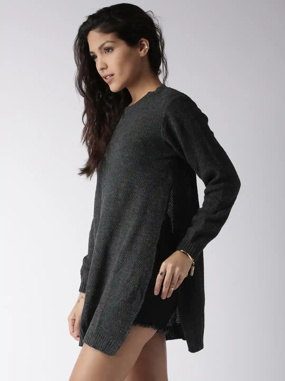 Buy Boohoo Charcoal Grey Sweater with Slits Sweaters for Women