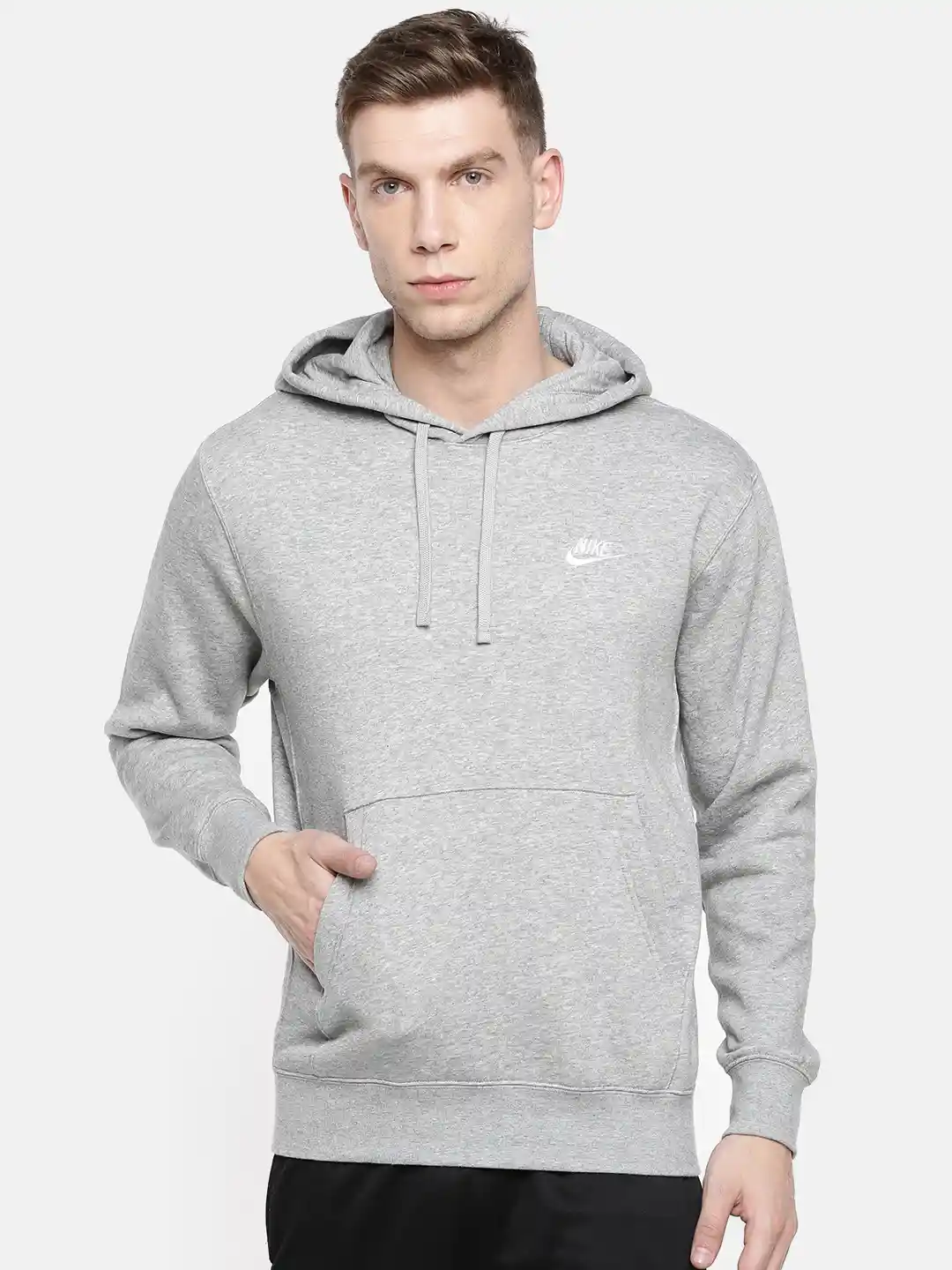 Buy Nike Men Grey Solid Hooded CLUB PO BB Sweatshirt Sweatshirts