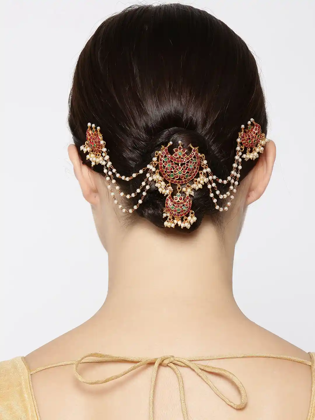 Buy Priyaasi Red Green Gold-Plated Stone-Studded Hair Bun Pin