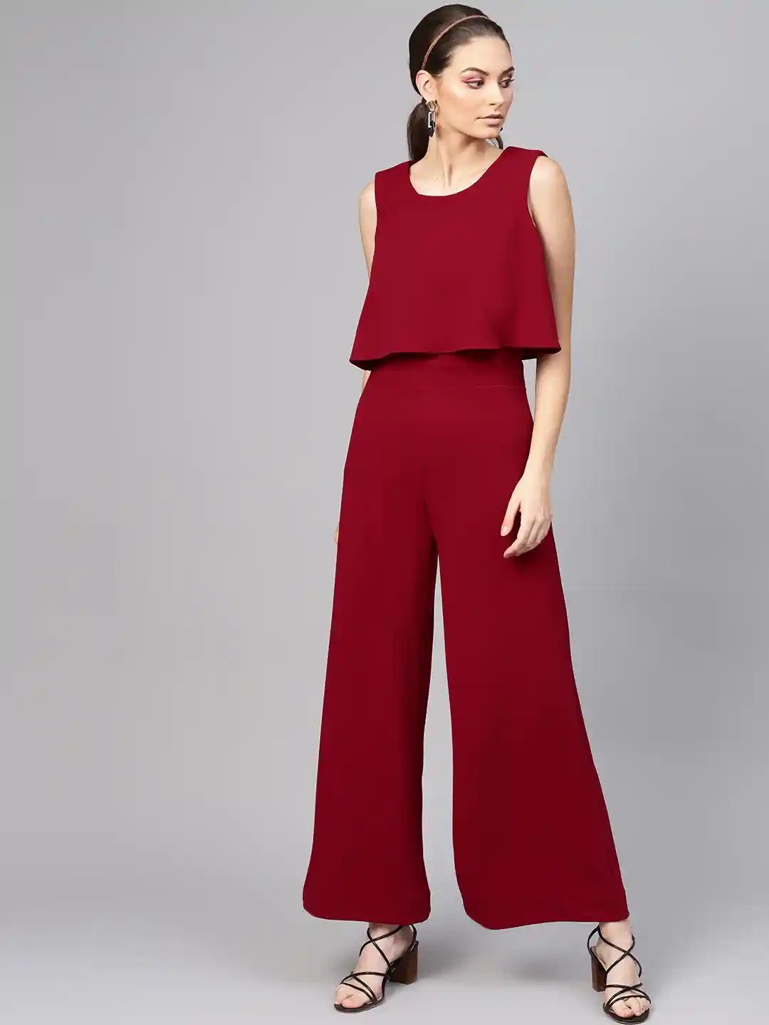 SASSAFRAS Women Maroon Solid Layered Basic Jumpsuit