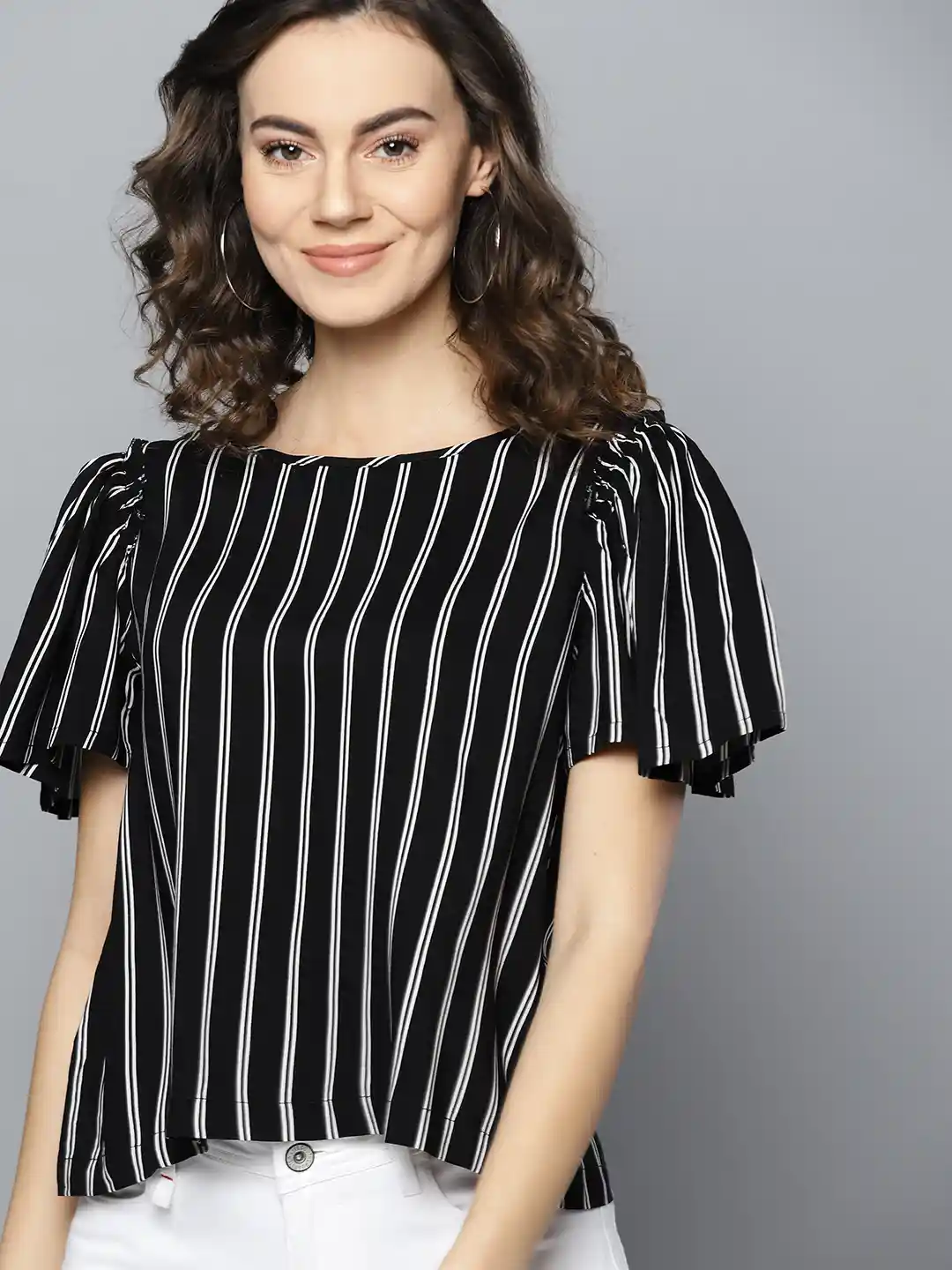 Buy Mast Harbour Women Black White Striped A-Line Top Tops
