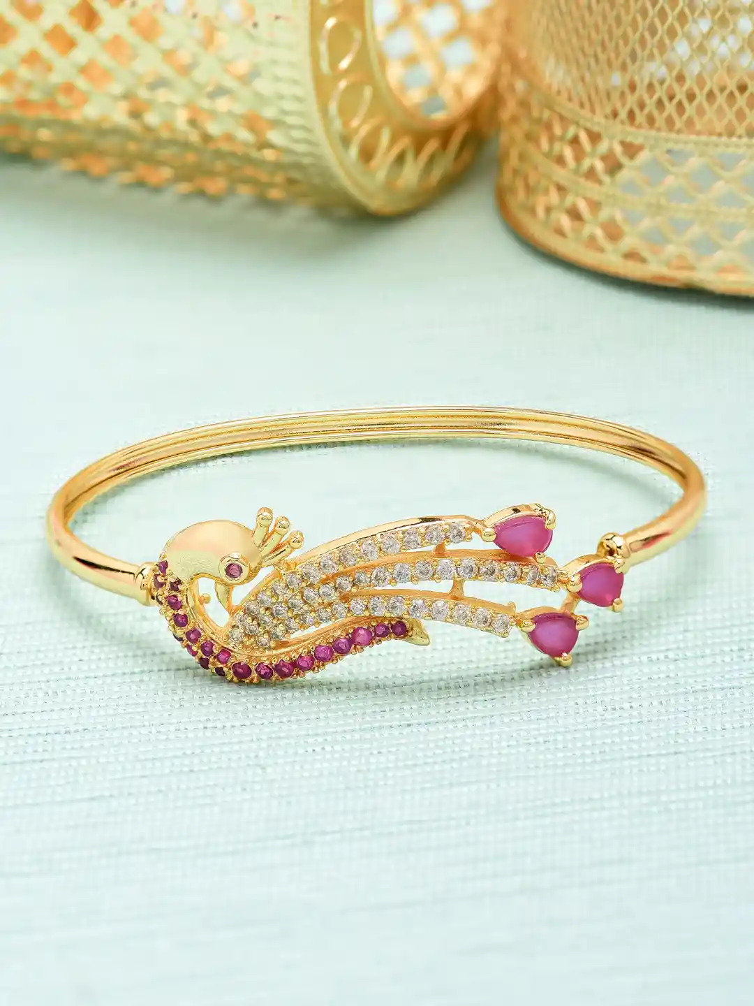 Buy Zaveri Pearls Gold-Plated Peacock Shaped Cubic Zirconia