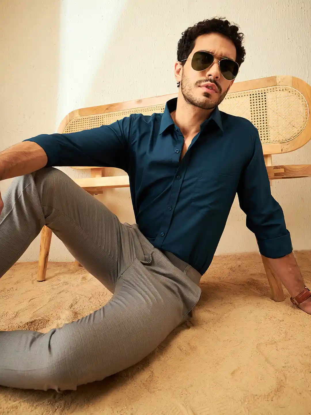 DENNISON Men Teal Blue Classic Regular Fit Solid Formal Shirt