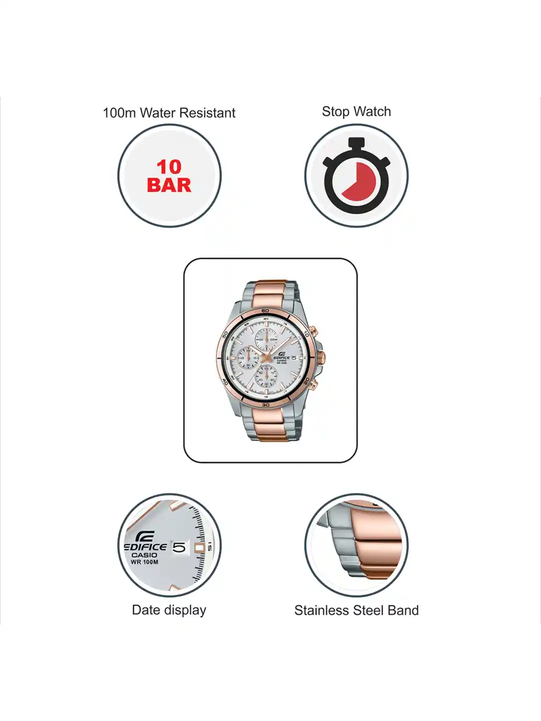 CASIO Edifice Men White Dial Chronograph Watch EX272 EFR-526SG-7A5VUDF